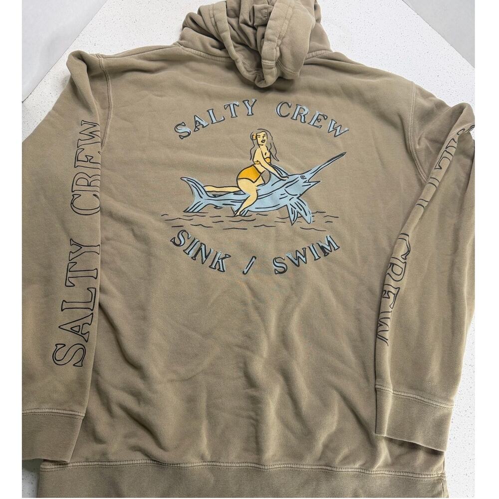 Salty Crew Siren Overdyed Hooded Fleece Beige Size Medium Flaws